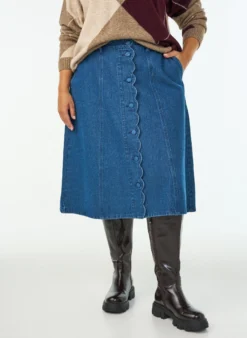 A-Linien-Jeansrock mit gewellter Knopfleiste