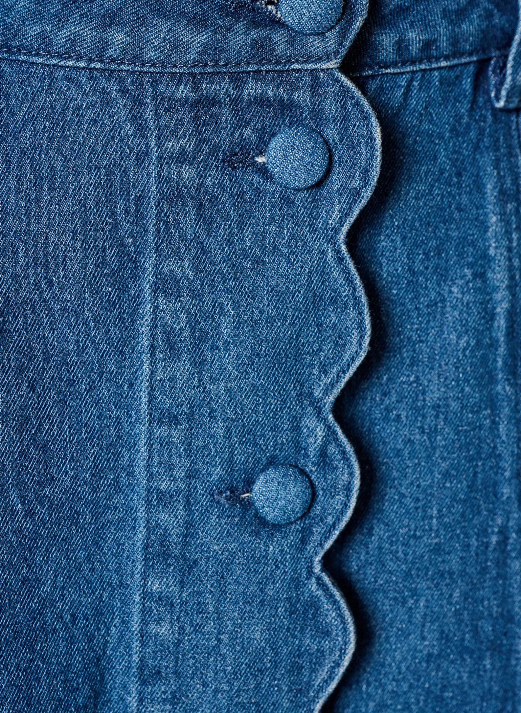 A-Linien-Jeansrock mit gewellter Knopfleiste