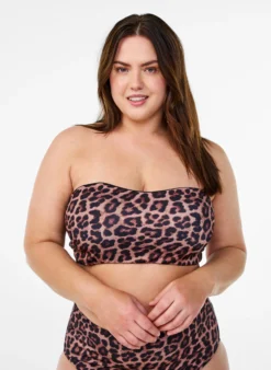 Bandeau-Bikinioberteil mit Leopardenmuster