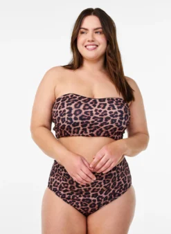 Bandeau-Bikinioberteil mit Leopardenmuster