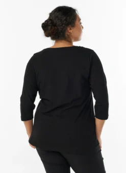 Basic T-Shirt aus Baumwolle mit 3/4-Ärmeln