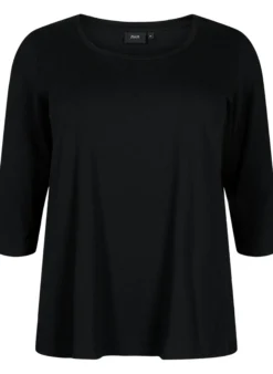 Basic T-Shirt aus Baumwolle mit 3/4-Ärmeln