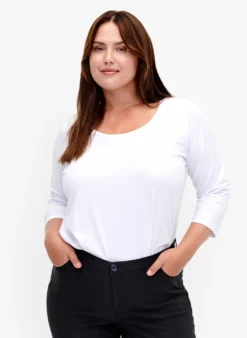 Basic T-Shirt aus Baumwolle mit 3/4-Ärmeln