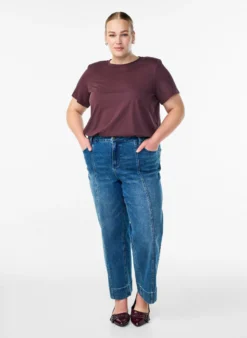 Basic-T-Shirt aus Baumwolle mit Schulterpolstern