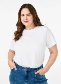 Basic-T-Shirt aus Baumwolle mit Schulterpolstern