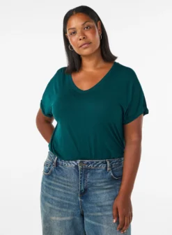 Basic T-Shirt aus Viskose mit V-Ausschnitt