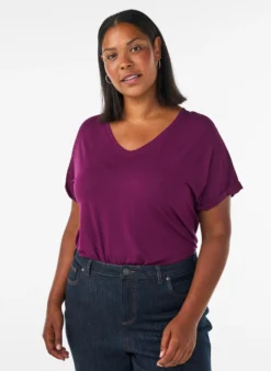 Basic T-Shirt aus Viskose mit V-Ausschnitt
