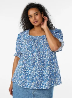 Baumwollbluse mit eckigem Ausschnitt