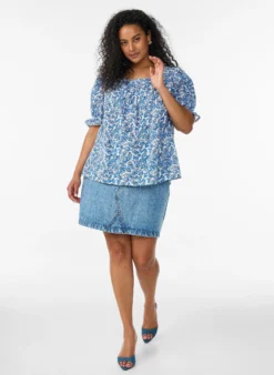 Baumwollbluse mit eckigem Ausschnitt