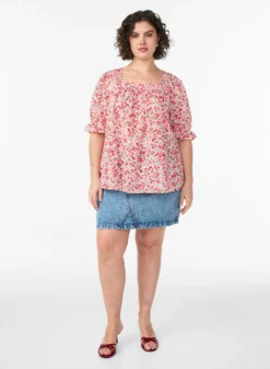 Baumwollbluse mit eckigem Ausschnitt