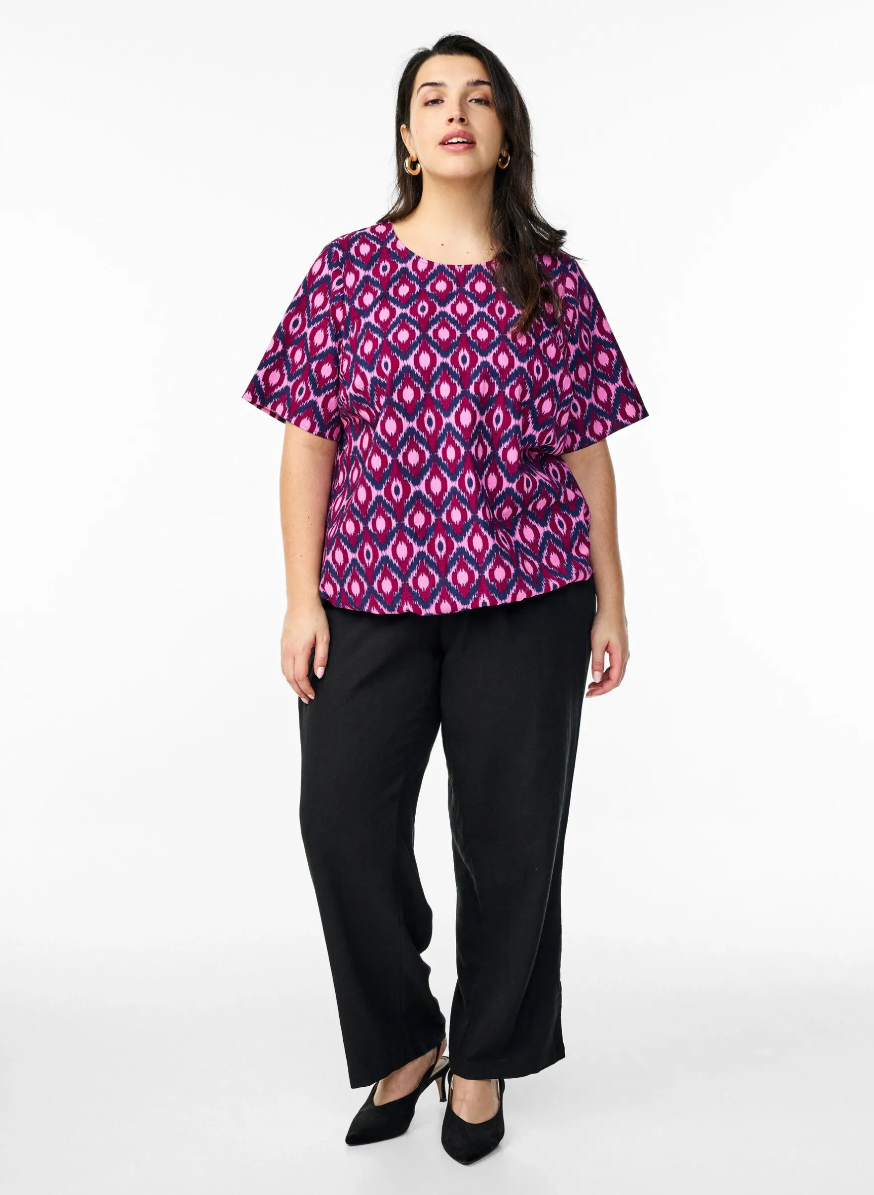 Baumwoll-Bluse mit Print und kurzen Ärmeln