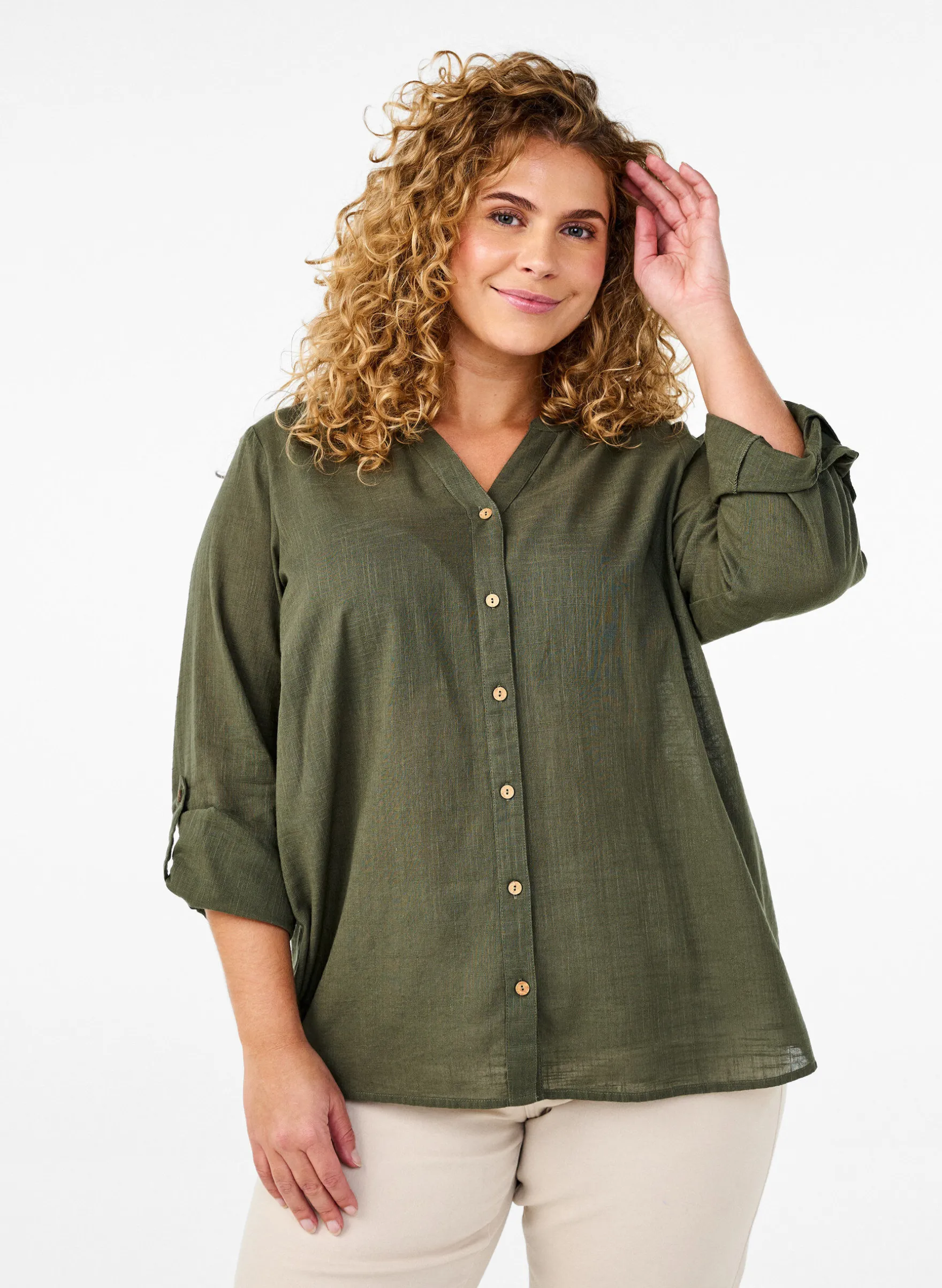 Baumwollbluse mit V-Ausschnitt