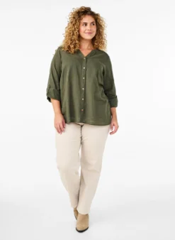 Baumwollbluse mit V-Ausschnitt