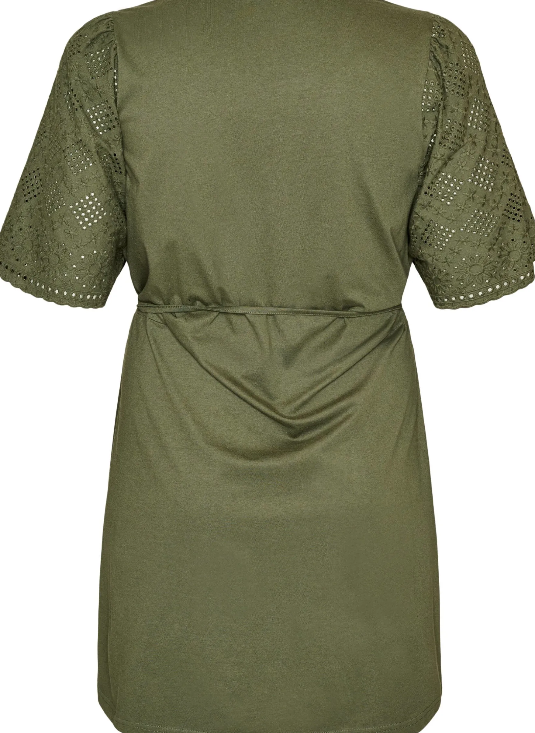 Baumwollkleid mit Broderie-Anglaise-Ärmeln und Bindegürtel