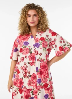Baumwoll-Midikleid mit Blumenprint