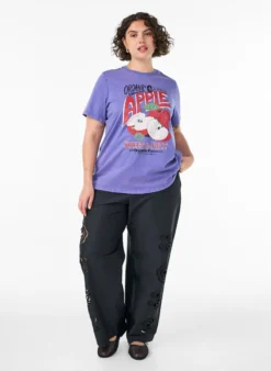Baumwoll-T-Shirt mit Frontprint und gewaschener Optik