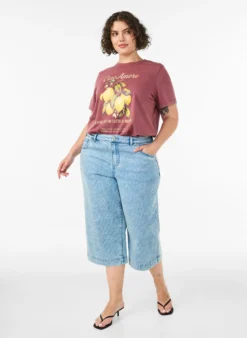 Baumwoll-T-Shirt mit Frontprint und gewaschener Optik