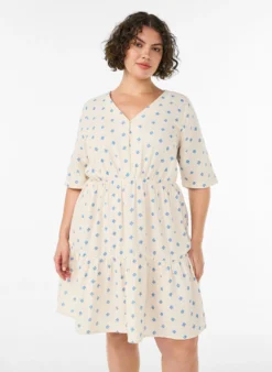 Bedrucktes Kleid aus Baumwolle mit Gummizug in der Taille