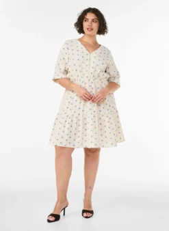 Bedrucktes Kleid aus Baumwolle mit Gummizug in der Taille