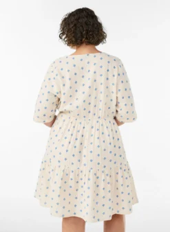 Bedrucktes Kleid aus Baumwolle mit Gummizug in der Taille