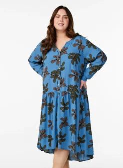Bedrucktes Midikleid aus Viskose mit langen Ärmeln
