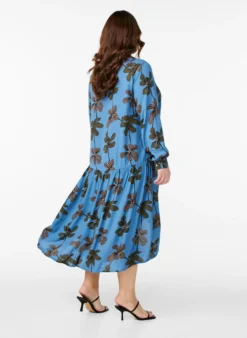 Bedrucktes Midikleid aus Viskose mit langen Ärmeln