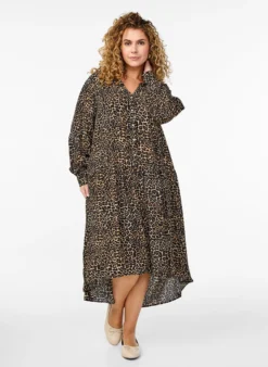 Bedrucktes Midikleid aus Viskose mit langen Ärmeln