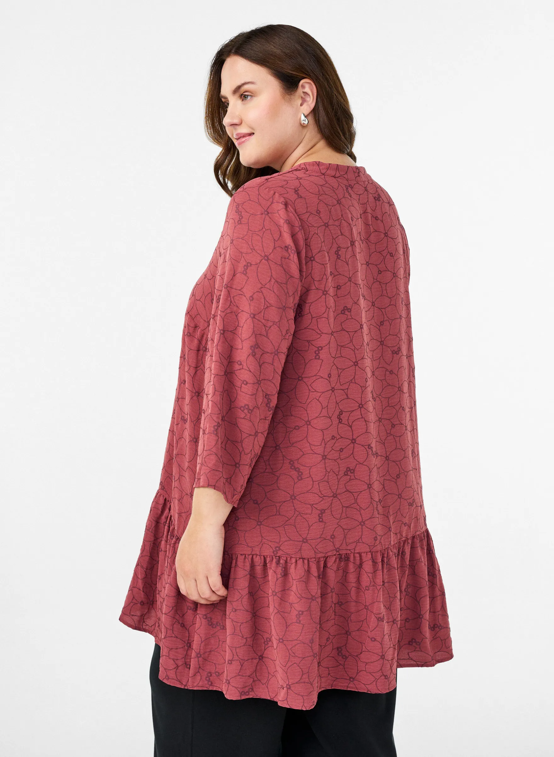 Bestickte Tunika mit Blumenmuster und 3/4-Ärmeln