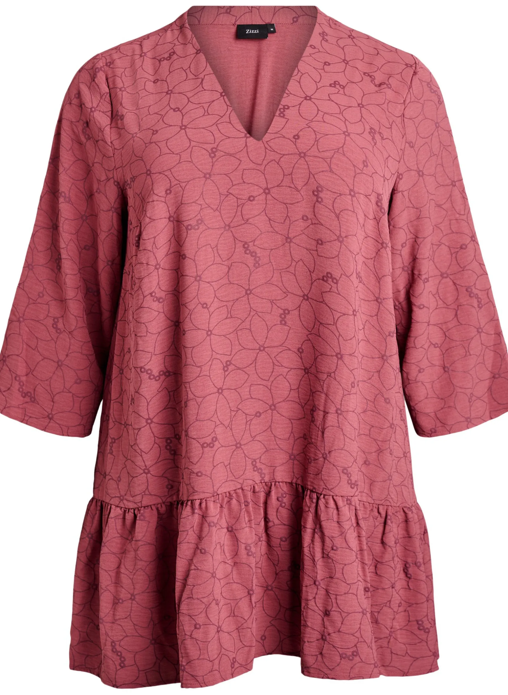 Bestickte Tunika mit Blumenmuster und 3/4-Ärmeln