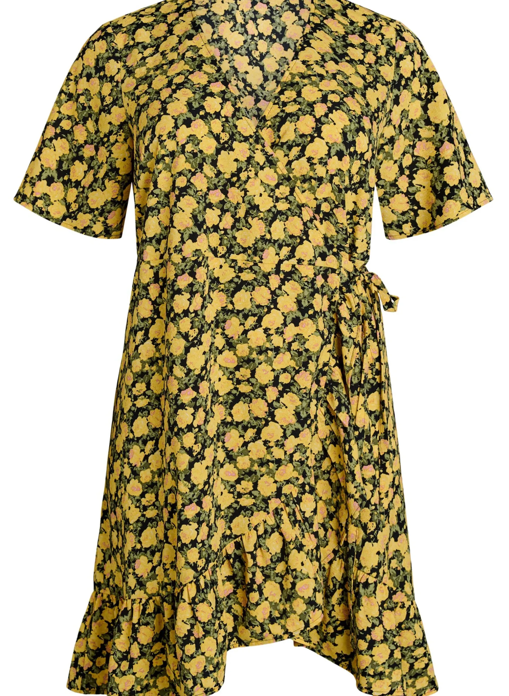 Blumiges Wickelkleid mit kurzen Ärmeln