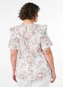 Bluse aus Baumwolle mit Broderie Anglaise und Rüschen