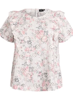 Bluse aus Baumwolle mit Broderie Anglaise und Rüschen
