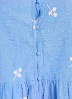 Bluse aus Baumwolle mit gestickten Blumen und Knopfverschluss