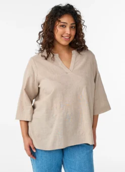 Bluse aus Baumwolle mit gestickten Details und 3/4-Ärmeln