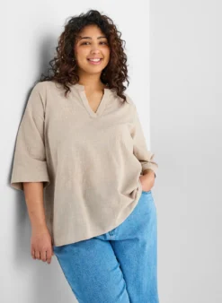 Bluse aus Baumwolle mit gestickten Details und 3/4-Ärmeln