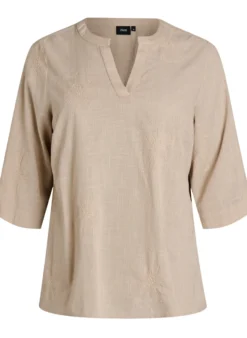 Bluse aus Baumwolle mit gestickten Details und 3/4-Ärmeln