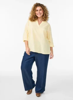 Bluse aus Baumwolle mit gestickten Details und 3/4-Ärmeln