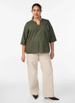 Bluse aus Baumwolle mit gestickten Details und 3/4-Ärmeln