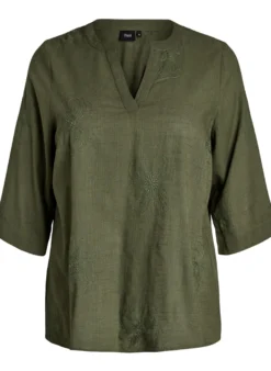 Bluse aus Baumwolle mit gestickten Details und 3/4-Ärmeln