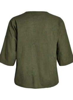 Bluse aus Baumwolle mit gestickten Details und 3/4-Ärmeln