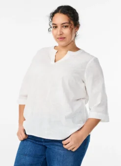 Bluse aus Baumwolle mit gestickten Details und 3/4-Ärmeln
