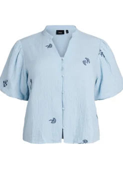 Bluse aus Baumwoll-Musselin mit Ballonärmeln und Stickereidetails