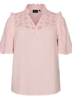 Bluse aus Baumwoll-Musselin mit Broderie Anglaise und 1/2-Ärmeln