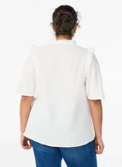Bluse aus Baumwoll-Musselin mit Broderie Anglaise und 1/2-Ärmeln