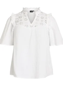Bluse aus Baumwoll-Musselin mit Broderie Anglaise und 1/2-Ärmeln