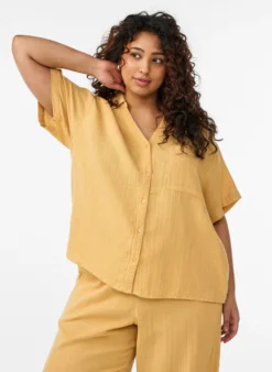 Bluse aus Baumwoll-Musselin mit kurzen Ärmeln