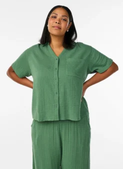 Bluse aus Baumwoll-Musselin mit kurzen Ärmeln