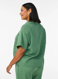 Bluse aus Baumwoll-Musselin mit kurzen Ärmeln