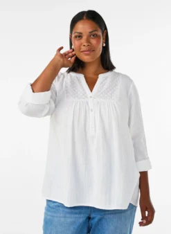 Bluse aus Baumwollmusselin mit Lochstickerei