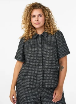 Bluse aus Bouclé mit kurzen Ärmeln